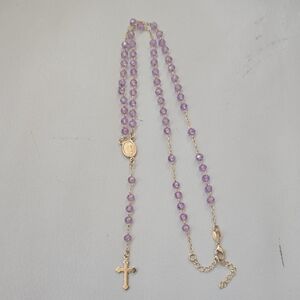 Elegant amethyst and Gold Rosary Necklace